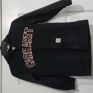Carhartt zip up hoodie Embroidered logo Black size M 10/12